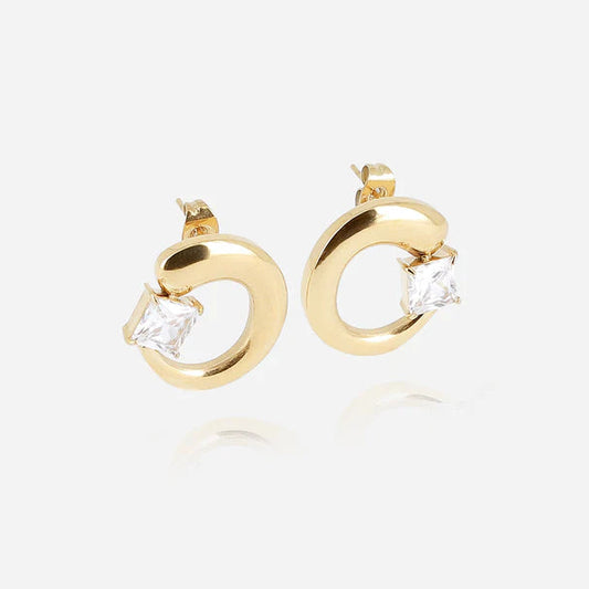 Boucles d’oreilles Thadée ZAG en acier inoxydable doré avec zirconium carré