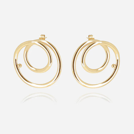 Boucles d’oreilles Toula ZAG en acier inoxydable doré avec anneaux graphiques