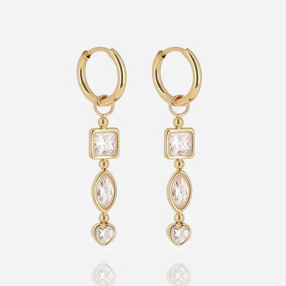Boucles d’oreilles Ugento ZAG en acier inoxydable doré avec zircons carré, marquise et cœur