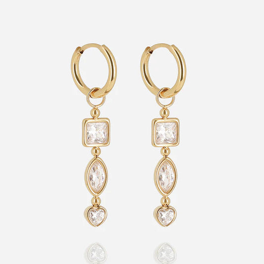 Boucles d’oreilles Ugento ZAG en acier inoxydable doré avec zircons carré, marquise et cœur