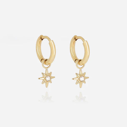 Boucles d’oreilles Vanya ZAG en acier inoxydable doré avec pendentif étoile et zirconium