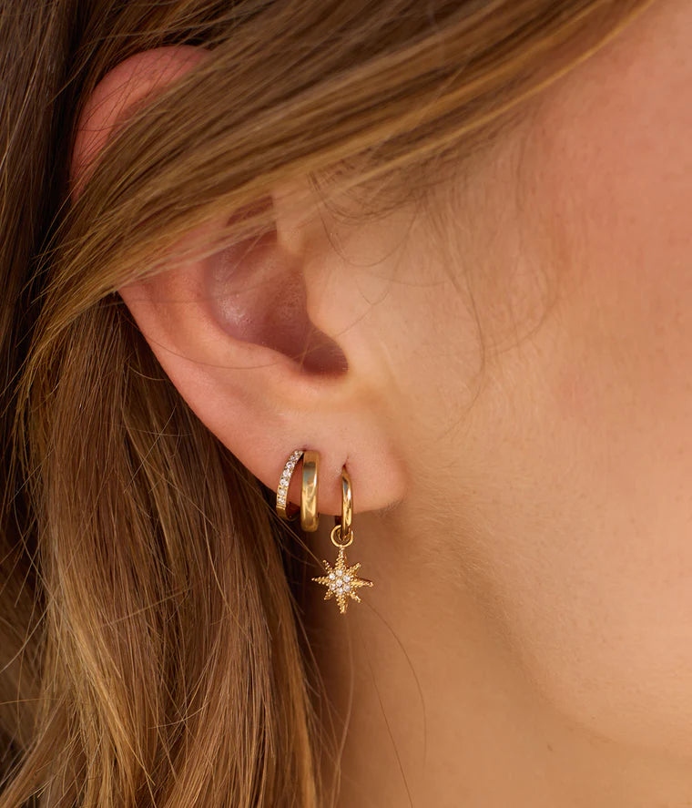 Boucles d’oreilles Vanya ZAG en acier inoxydable doré avec pendentif étoile et zirconium