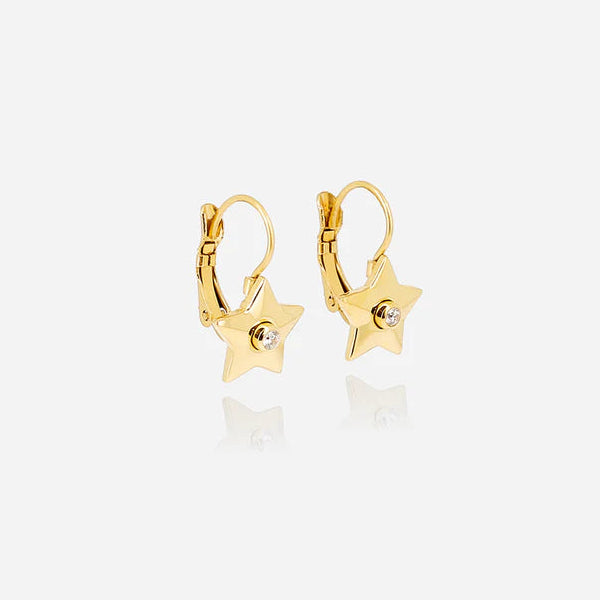 Boucles d’oreilles Vénus ZAG en acier inoxydable doré avec étoile et zircon