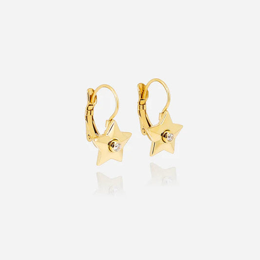 Boucles d’oreilles Vénus ZAG en acier inoxydable doré avec étoile et zircon