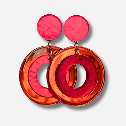 Boucles d’oreilles à clips Veronica Double Rouge Francine Bramli Paris, double anneau en résine translucide orange et rouge framboise – Divinity Sète