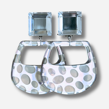Boucles d’oreilles Veya Silver transparentes à pois argentés Francine Bramli Paris
