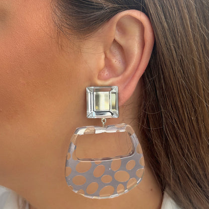 Boucles d’oreilles Veya Silver transparentes à pois argentés Francine Bramli Paris
