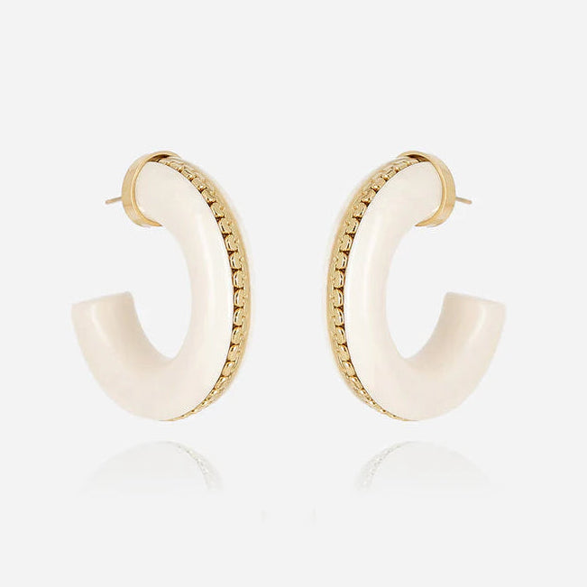 Boucles d’oreilles Zakko ZAG en acier doré et résine ivoire ou écaille