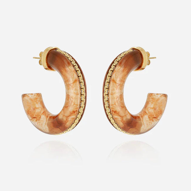 Boucles d’oreilles Zakko ZAG en acier doré et résine ivoire ou écaille