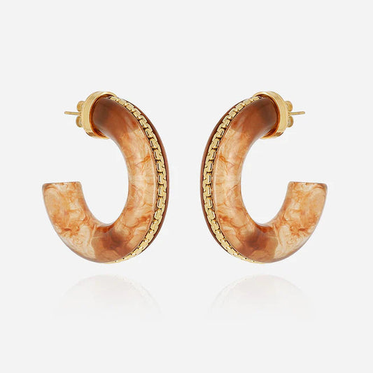 Boucles d’oreilles Zakko ZAG en acier doré et résine ivoire ou écaille