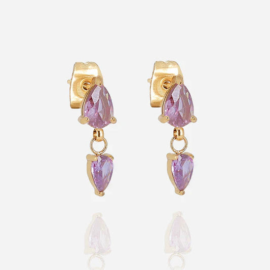 Boucles d’oreilles Zira ZAG en acier inoxydable doré avec pierres colorées en forme de goutte