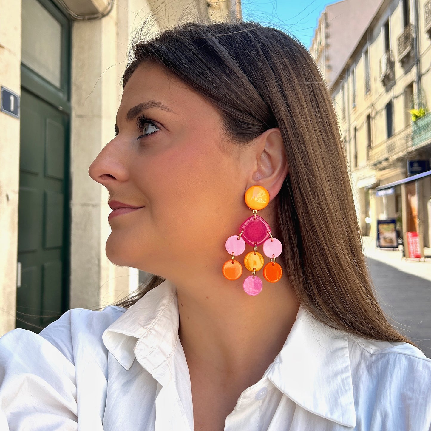 Boucles Pampilles Rose Orange Francine Bramli Paris multicolores chez Divinity Sète