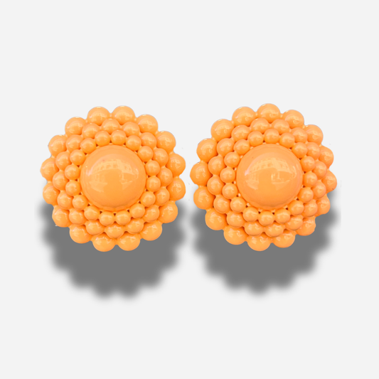 Boucles Rainball Dahlia Orange Francine Bramli Paris forme fleur en résine orange lumineuse