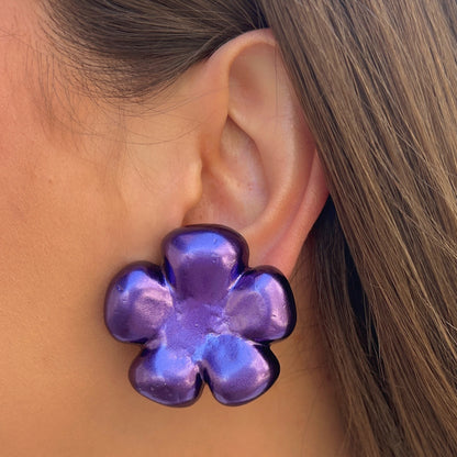 Boucles Rainball Fleur Lavande Francine Bramli Paris violettes métallisées chez Divinity Sète