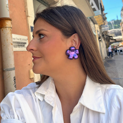 Boucles Rainball Fleur Lavande Francine Bramli Paris violettes métallisées chez Divinity Sète