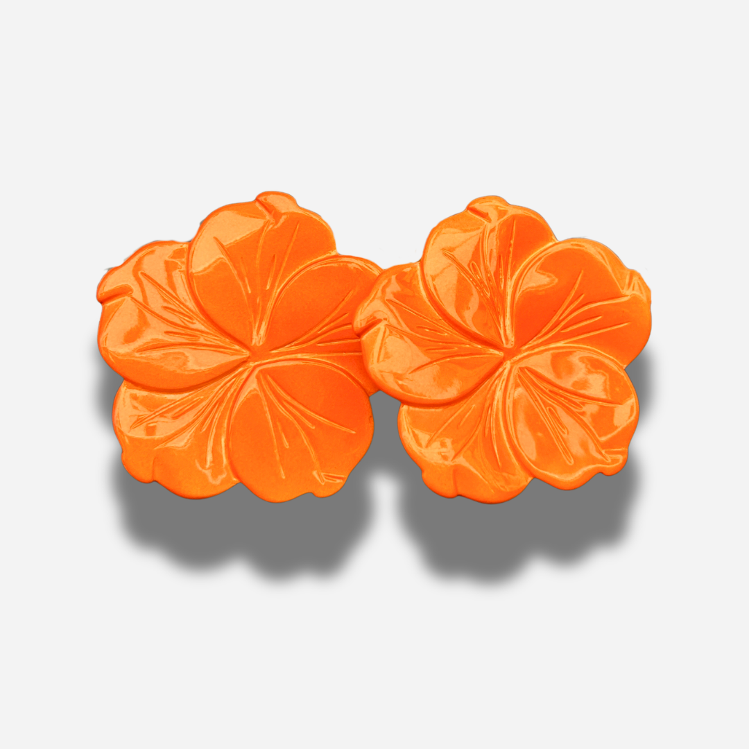 Boucles Rainball Fleur orange Francine Bramli Paris résine fleur XXL