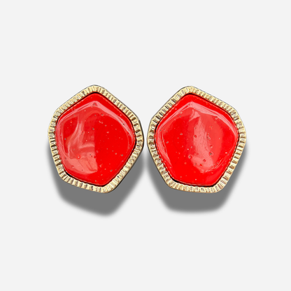 Boucles Rainball Hexagone Rouge Francine Bramli Paris portées