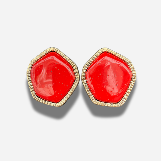 Boucles Rainball Hexagone Rouge Francine Bramli Paris portées