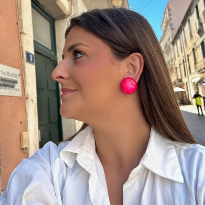 Boucles Rainball Irisée Rose Francine Bramli Paris à clip en résine rose fuchsia
