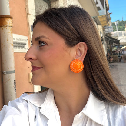 Boucles Rainball Orange Francine Bramli Paris résine effet soleil