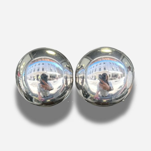 Boucles Rainball Silver XXL Francine Bramli Paris argent effet miroir grand format