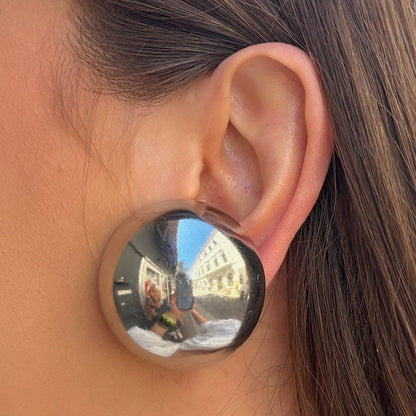 Boucles Rainball Silver XXL Francine Bramli Paris argent effet miroir grand format