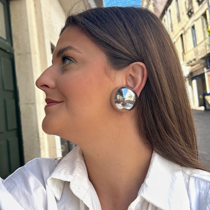 Boucles Rainball Silver XXL Francine Bramli Paris argent effet miroir grand format