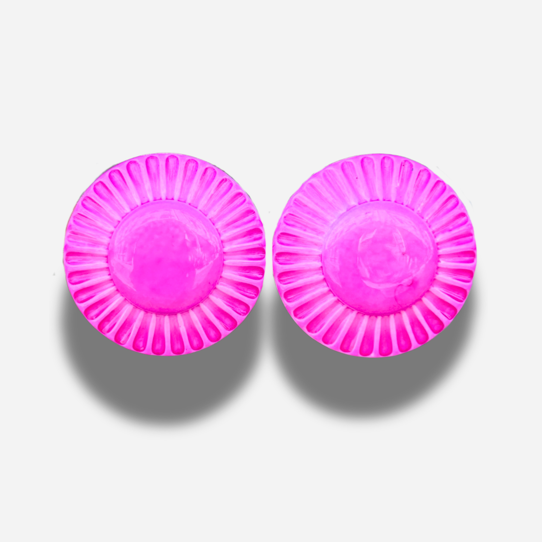 Boucles Rainball Soleil Rose Francine Bramli Paris en résine rose fuchsia effet soleil graphique