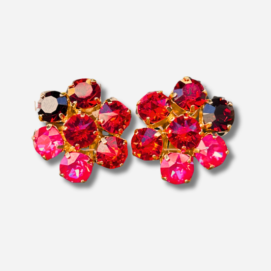 Boucles Ravena Cerise Crézus cristaux rouges et rose cerise doré