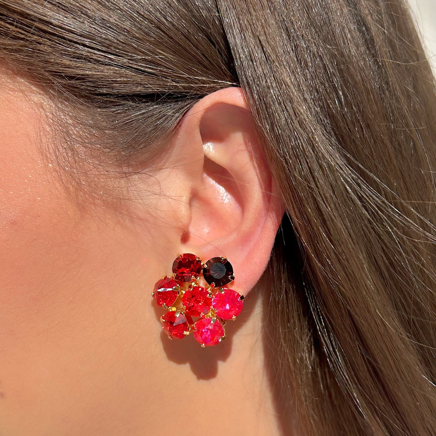 Boucles d’oreilles Ravena Cerise Crézus pierres rouges doré