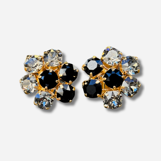 Boucles Ravena Onyx Crézus cristaux noirs et transparents doré