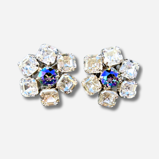 Boucles Ravena Silver Crézus cristaux transparents monture argentée