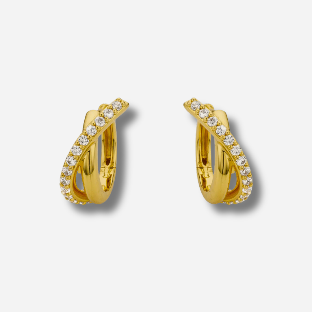 Boucles d’oreilles Ripples Gold MYA BAY dorées entrelacées avec cristaux blancs
