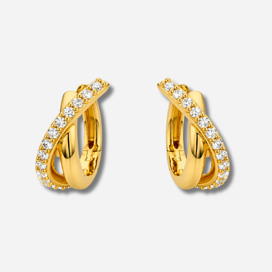 Boucles d’oreilles Ripples Gold MYA BAY dorées entrelacées avec cristaux blancs

