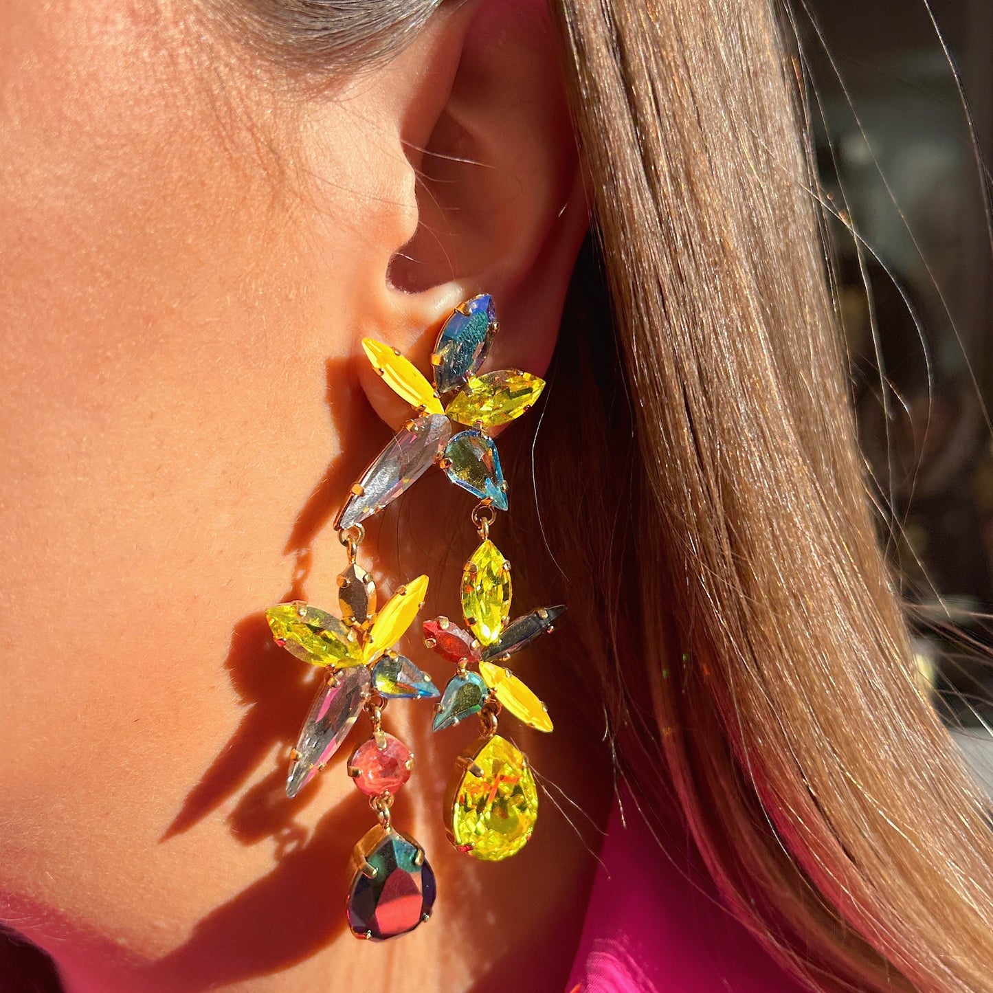 Boucles d’oreilles Saelina Anis Crézus cristaux jaunes et anis