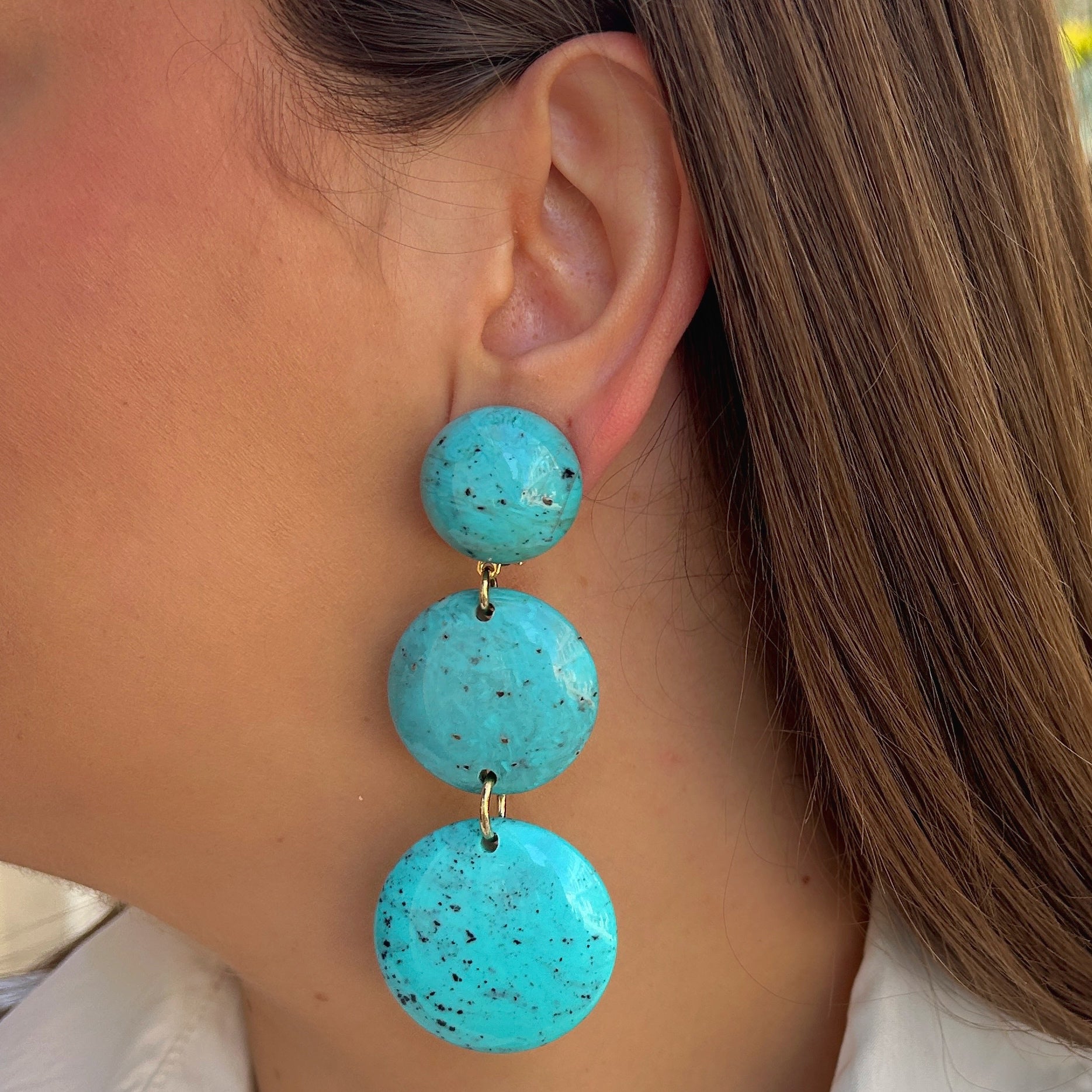 Boucles Salsa Longues Turquoise Francine Bramli Paris effet minéral chez Divinity Sète