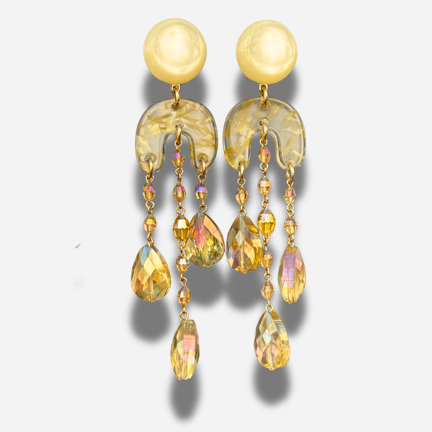 Boucles Sarah jaune Francine Bramli Paris cristaux dorés
