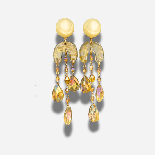 Boucles Sarah jaune Francine Bramli Paris cristaux dorés