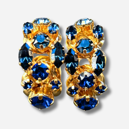 Boucles Scarab Azur Crézus cristaux bleu profond monture dorée