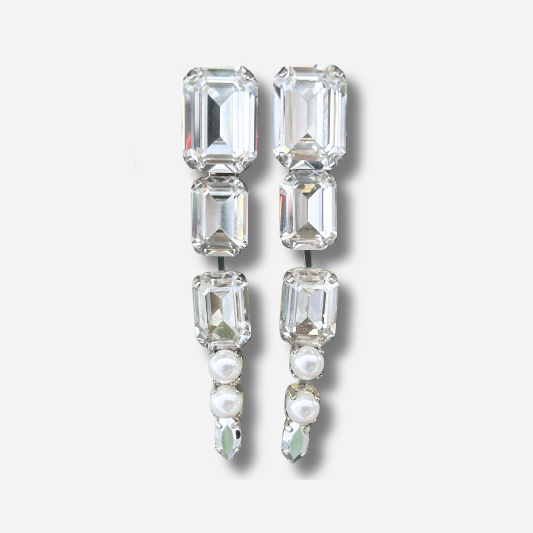 Boucles Tesia Silver Crézus boucles d’oreilles cristaux argentés et perles
