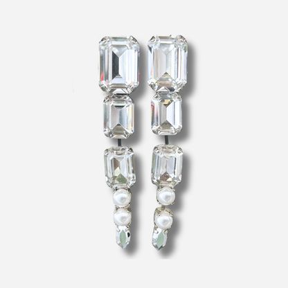 Boucles Tesia Silver Crézus boucles d’oreilles cristaux argentés et perles