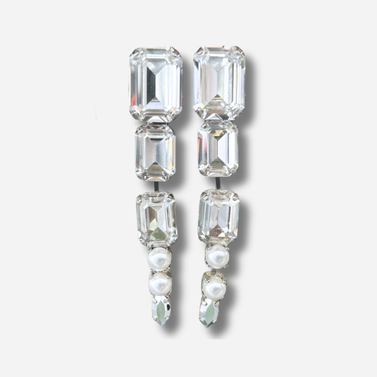 Boucles Tesia Silver Crézus boucles d’oreilles cristaux argentés et perles