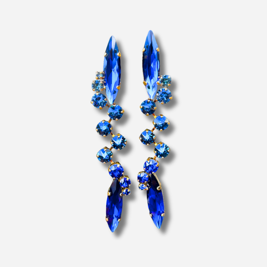 Boucles Versus Azur Crézus longues avec cristaux bleu azur