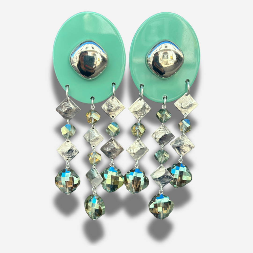 Boucles vert d’eau argent Francine Bramli Paris pampilles