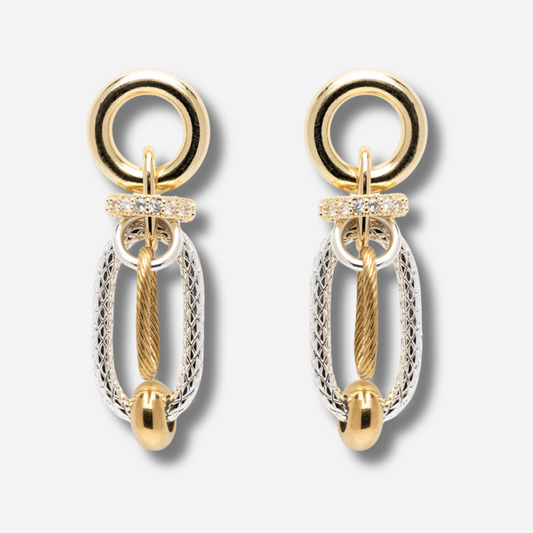 Boucles Vivienne Sigal maillons ovales doré argent cristaux