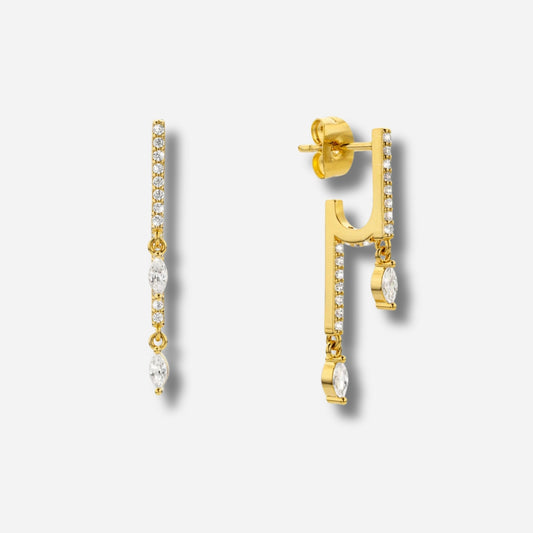 Boucles d’oreilles Waterfall Mya Bay dorées avec chaîne pendante et cristaux