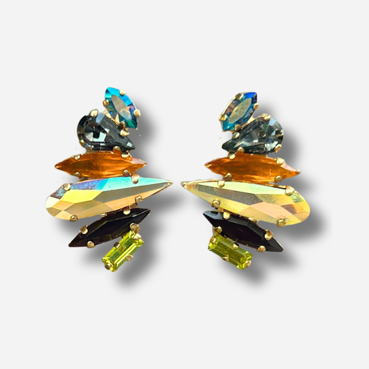 Boucles Zeira Kaki Crézus boucles d’oreilles cristaux kaki multicolores