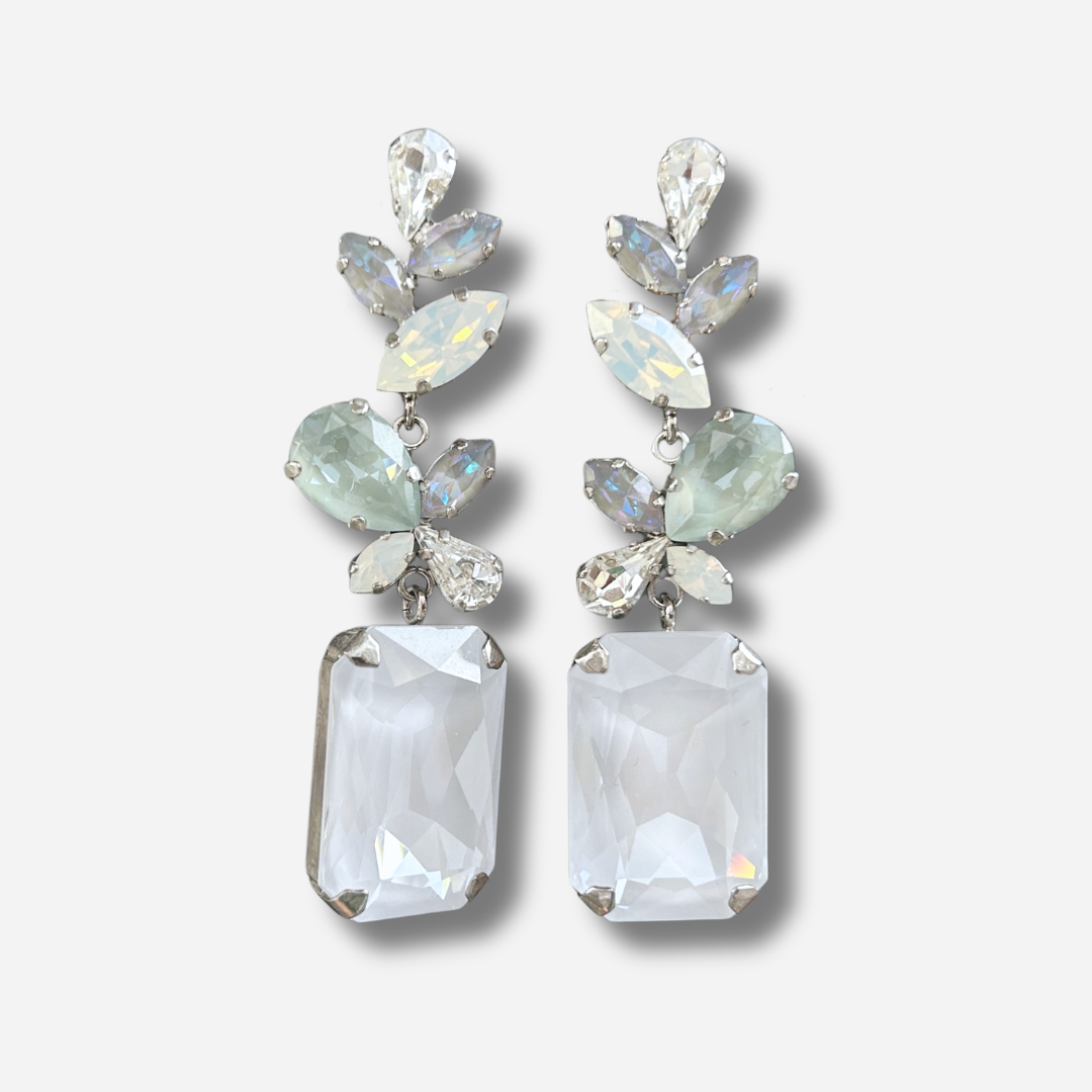 Boucles Zephina Silver Crézus boucles d’oreilles argentées cristaux pierre blanche