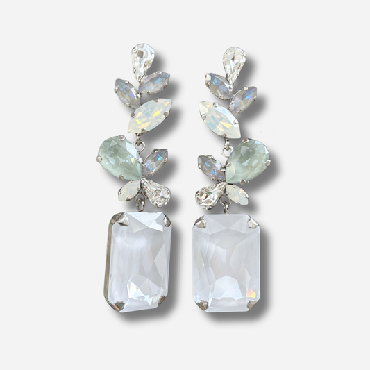 Boucles Zephina Silver Crézus boucles d’oreilles argentées cristaux pierre blanche