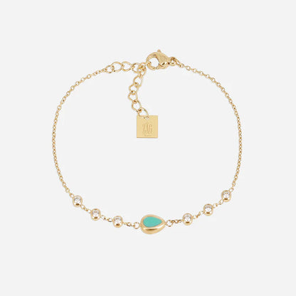 Bracelet Adrano ZAG en acier inoxydable doré avec goutte en nacre ou turquoise et zirconiums
